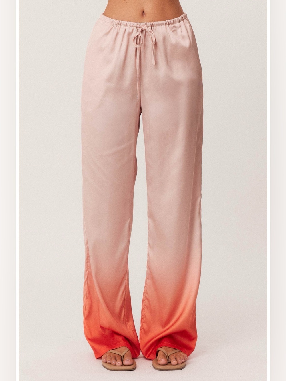 NWT SNDYS Amaya Satin Straight Leg Cream Orange Ombre Drawstring Pants Large
